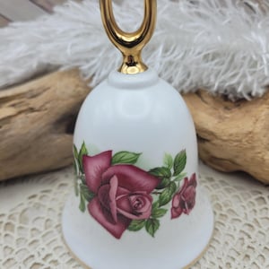 Danbury Mint Bell, Rose, Diorama, Porcelain Bell, White, Yellow