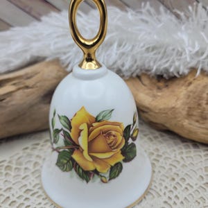 Danbury Mint Bell, Rose, Diorama, Porcelain Bell, White, Yellow