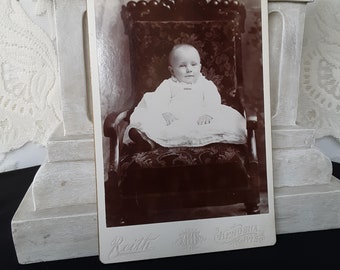 Tarjeta de gabinete de bebé, principios de 1900, retrato de bebé victoriano, eduardiano