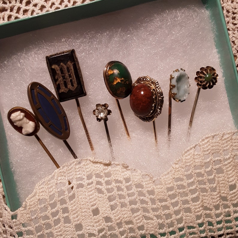 8 Victorian Hatpins 1800's Early 1900's Hat Pin image 0