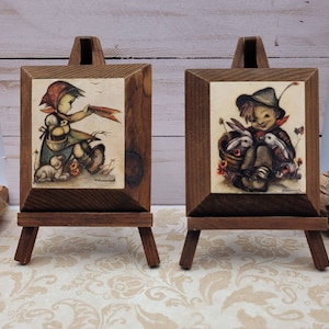 Little Hummel Plaques on Easels, Vintage Wood Plaque Set, 1970&#39;s