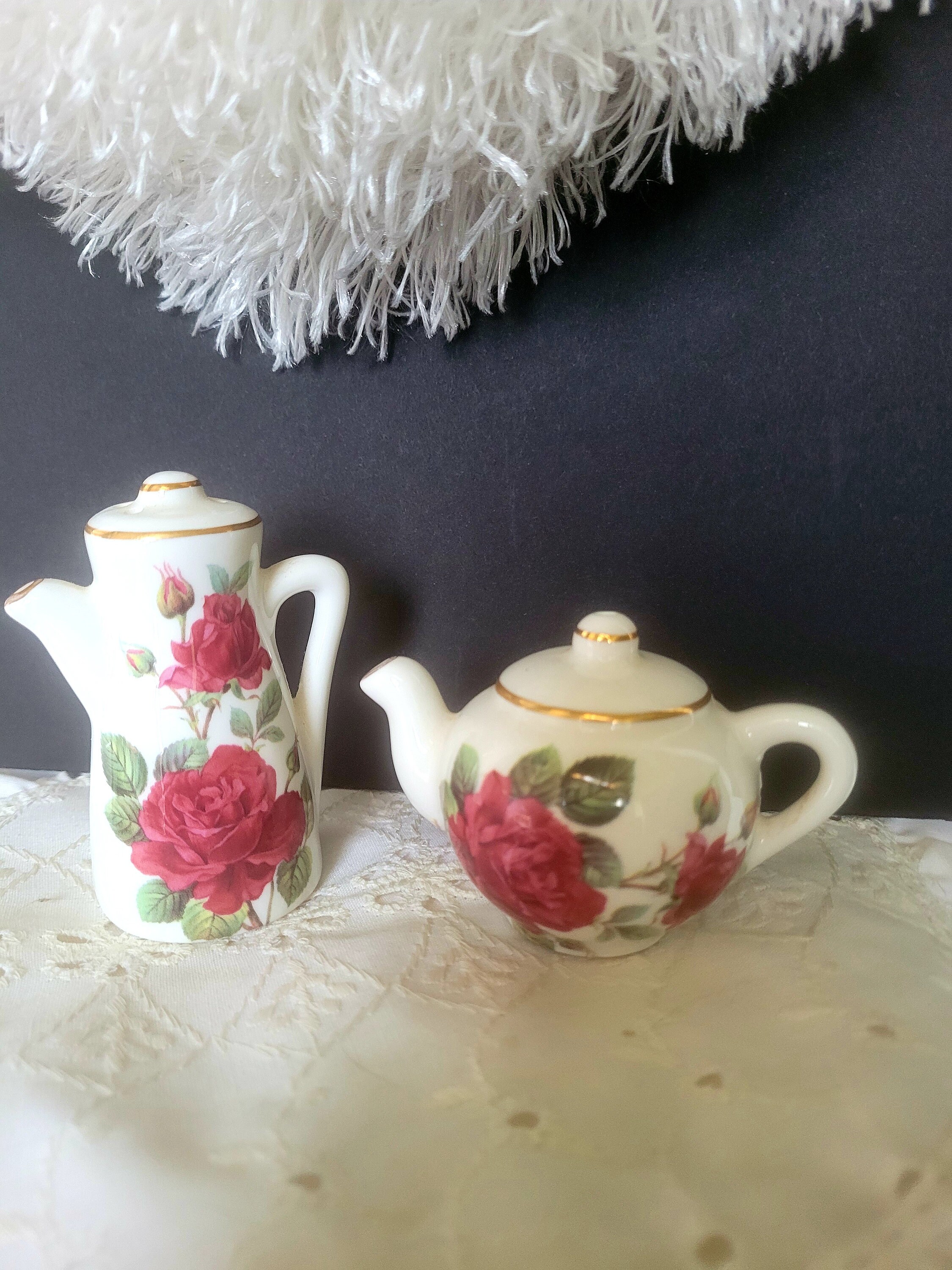 Teapot Salt and Pepper Shakers Ceramic S & P Rose Teapots Etsy