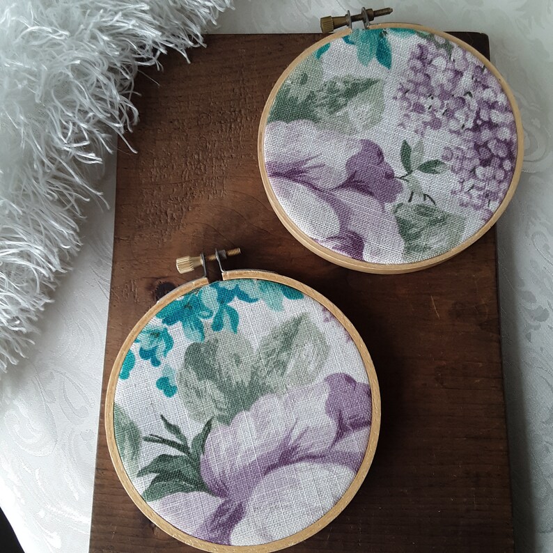 Embroidery Hoop Art Flower Fabric in Round Frame Wall Decor image 0