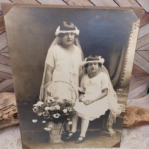 Petites filles victoriennes pour cartes de visite, photo ancienne, première communion