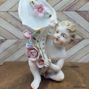 Little Angel Vase with Roses, Vintage Angel Vase