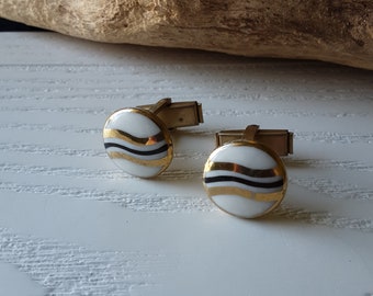 Men's White and Gold Cuff Links, Menswear, Men's Formal, Accessories, Man Cave, Wedding