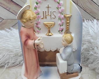 Vintage First Communion Figurine, 1950's, Porcelain Communion Gift