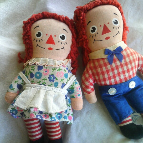 Raggedy Ann &amp; Andy, 6 Zoll, Paar, Paar, gutem Zustand, Knickerbocker, Jahrgang 1970, jungen und M&auml;dchen, Spielzeug, Puppen