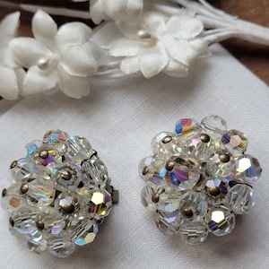 Vintage AB Earrings, Aurora Borealis Clip On Earrings, Formal