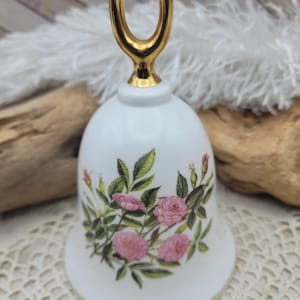 Danbury Mint Bell, Rose, Diorama, Porcelain Bell, White, Yellow