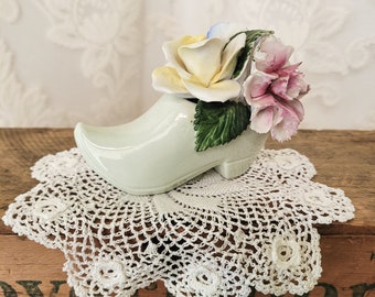 Porcelain Dutch Shoe Flower Figurine, Flower Bouquet, Crown Royal England, Vintage China