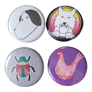 Set of 4 Animal Beetle Button Pins, Kawaii Bug Novelty Backpack Flare