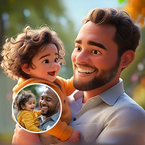 カスタム ピクサー カートゥーン ポートレート、写真からパーソナライズされた 3D キャラクター アート、カップル、家族、友人へのデジタル描画ギフト