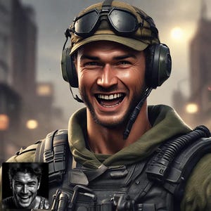 Retrato engraçado de herói tático - Risada em ação - Avatar de desenho animado personalizado para humor militar e diversão digital