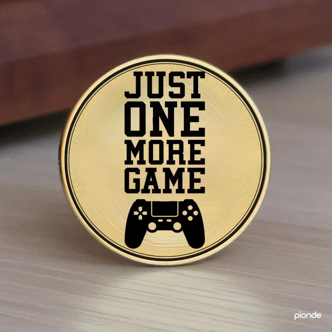 Gamer Pin Design Gamer Pin Just One More Game Badge: Classic Controller Theme, Gold Tone ...