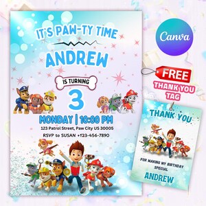 Paw-ty Boy Birthday Invitation, Editable invitation, Puppy Party Invite, Puppies Birthday Invitation, Party Invitation, Birthday Invitation