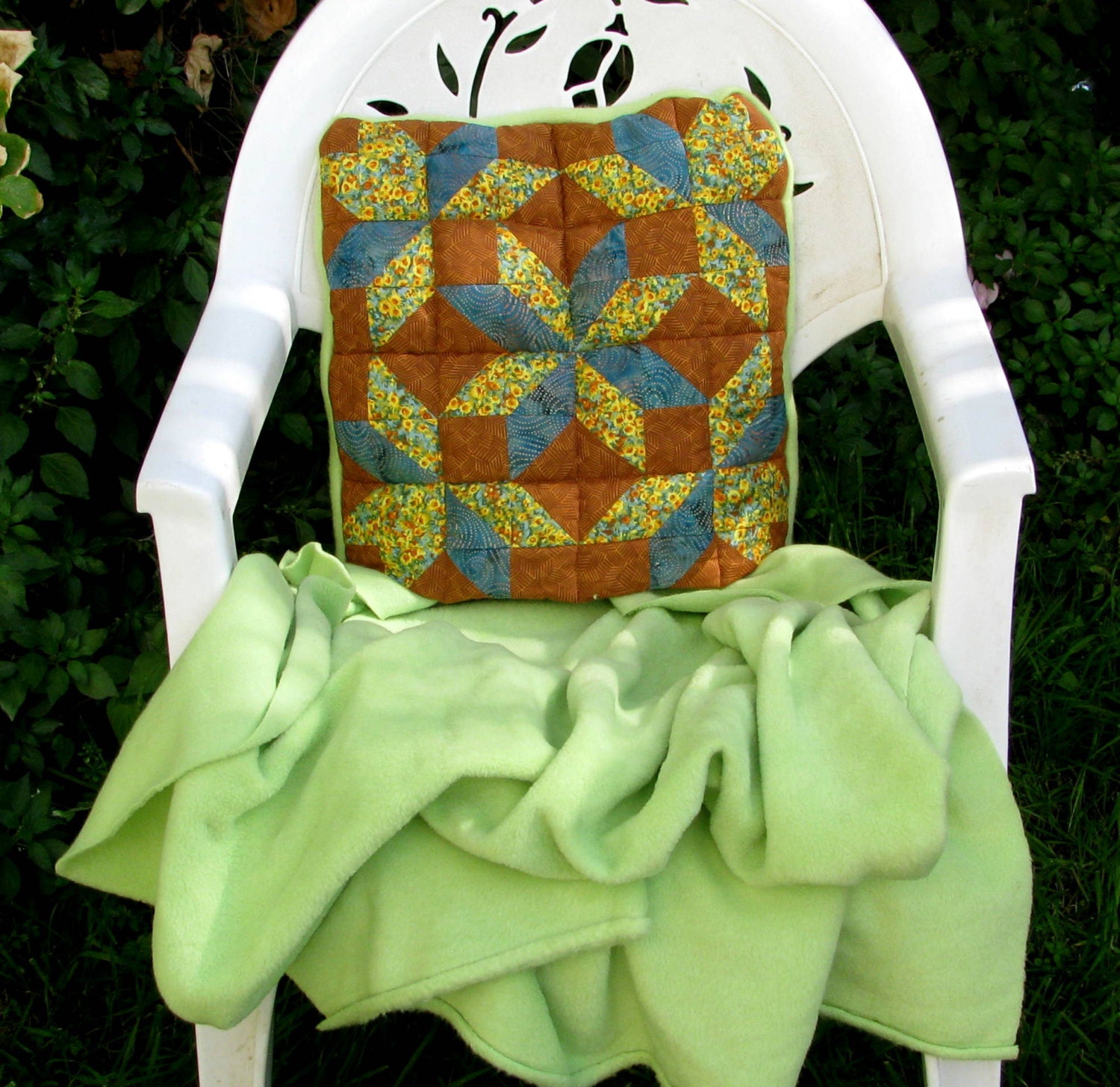 Pillow/blanket Quillow With Quilted Pillow and Green Fleece Etsy