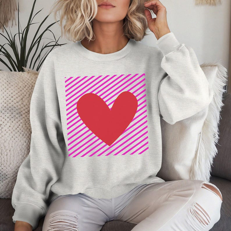 Heart Graphic Sweatshirt, Valentine's Day Crewneck Pullover image 6