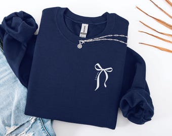 Bow Sweatshirt, Embroidered Love Jumper, Valentine's Day Gift