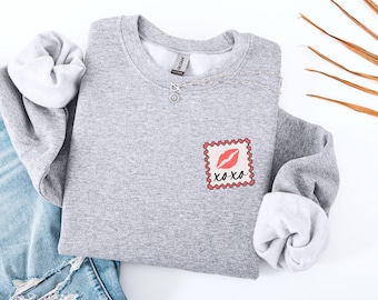 XOXO Stamp Sweatshirt, Embroidered Love Crewneck, Unisex Valentine's Gift