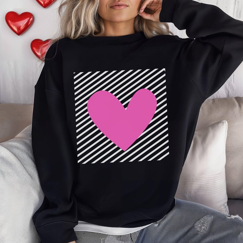 Heart Graphic Sweatshirt, Valentine's Day Crewneck Pullover image 7