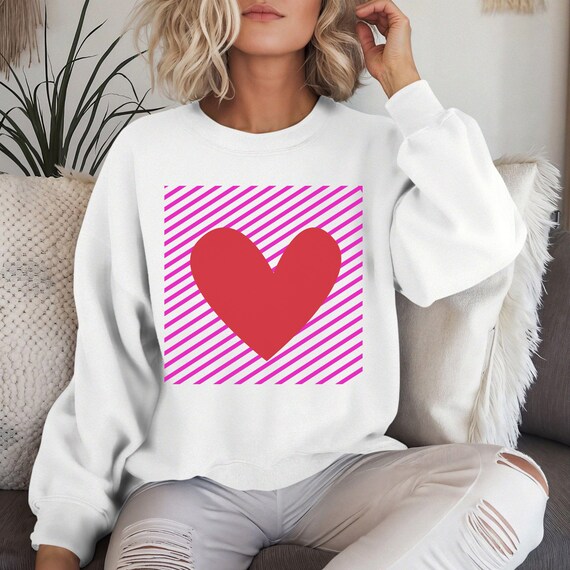 Heart Graphic Sweatshirt, Valentine's Day Crewneck Pullover