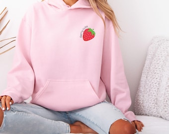 Strawberry Hoodie, Unisex Red Pullover, Foodie Gift