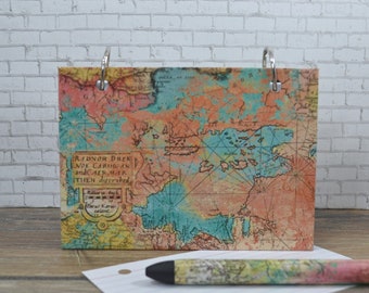 Index Card Binder, Bright Colors World Map, Journal Notebook or Address Book