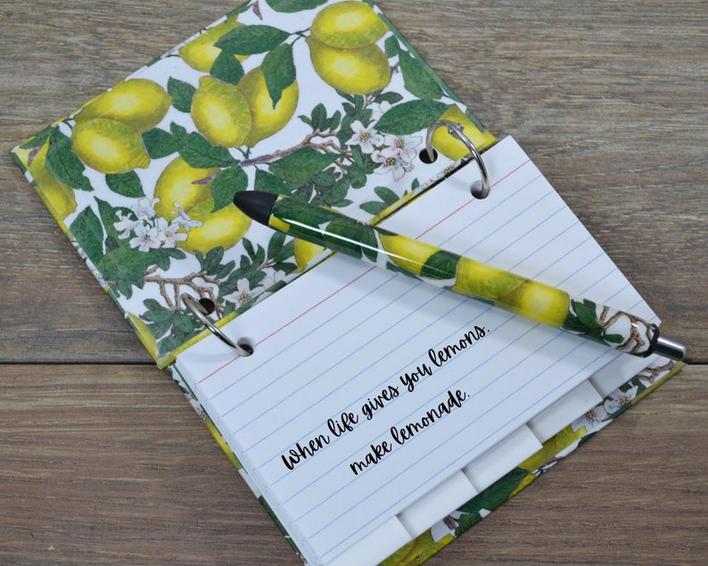 Index Card Binder, Lemon Grove, Planning Journal or Address Book, Blank Tab Dividers image 3