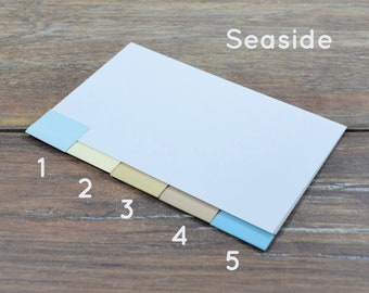 5 SEASIDE blank tab dividers for index card binder, recipe card storage bin, mix or solids, 3 x 5 or 4 x 6, with or without holes