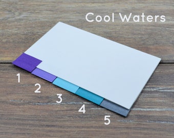 5 COOL WATERS blank tab dividers for index card binder or storage bins, mix or solid tabs, 3 x 5 or 4 x 6, with or without holes