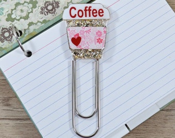 To Go Cup Jumbo Paperclip Bookmark, Index Card Binder Clip, Coffee Lover Gift, Gift for Book Lover