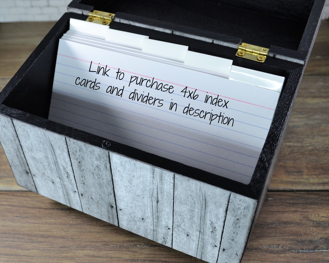 Recipe Card Box 4 x 6 Index Card Holder in a Gray Faux Wood Etsy