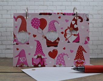 Valentine Gnome Index Card Binder Set, Handmade Note Holder, Couples Journal, Relationship Gift