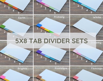 5x8 Blank Tab Dividers Index Card Binder, Choose Mix or Solid Colors