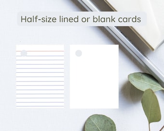 Half Size Index Cards, Blank and Lined Refills, Punched Holes for Artbysunfire Mini Card Binders