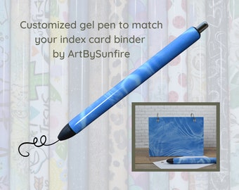 Customized Gel Pen to Match your Index Card Binder, Blue Water, Medium Point 0.7 mm, Refillable Black Ink