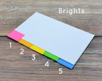 5 BRIGHT blank tab dividers for index card binder, recipe card storage bin, mix or solids, 3 x 5 or 4 x 6, with or without holes