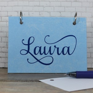 Personalized Name in Script Font, Index Card Binder, Notes Journal, Personal Planner