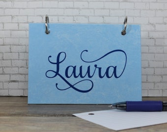 Personalized Name in Script Font, Index Card Binder, Notes Journal, Personal Planner