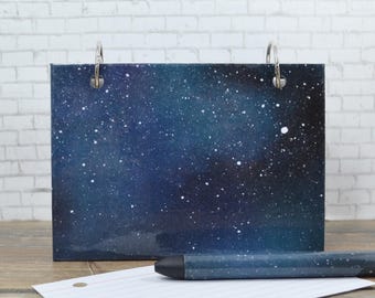 Index Card Binder, Organize Writers Notes, Planner Journal, Cosmic Sky, Matching Gel Pen and Band Available
