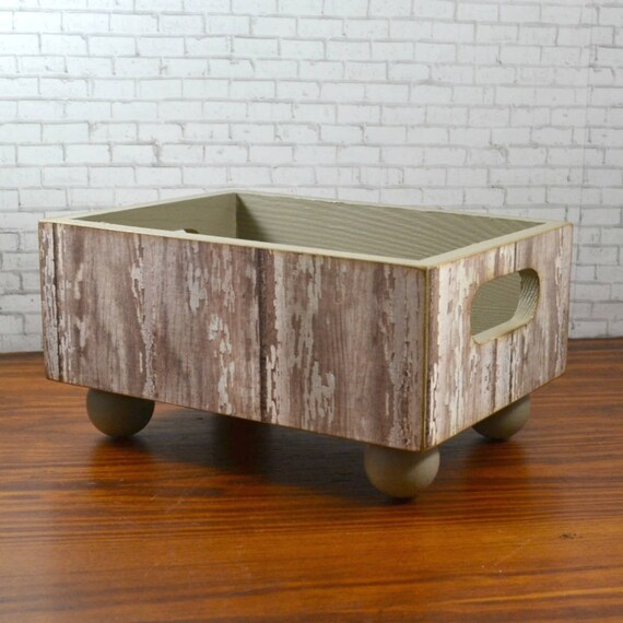 Farmhouse Style Decor Storage Bin Desk Accessories Whitewashed Faux Wood Decoupage Recipe Card Holder Organize Your Index Cards