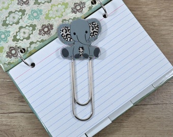 Baby Elephant with Leopard Ears, Jumbo Paperclip Bookmark, Index Card Binder Clip, Gift for Book Lover