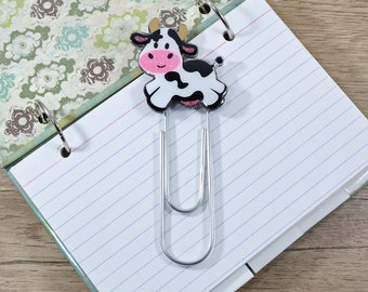 Cute Jumping Black and White Cow Jumbo Paperclip, Index Card Binder Bookmark, Country Girl Gift for Book Lover, Fun Stationery