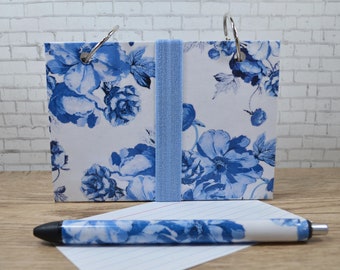 Index Card Binder with Matching Gel Pen, Blue and White China Floral, Minimalist Journal, Stationery Set