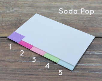 5 SODA POP blank tab dividers for index card binder, recipe card storage bin, mix or solids, 3 x 5 or 4 x 6, with or without holes