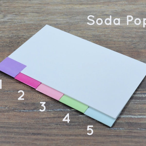5 SODA POP blank tab dividers for index card binder, recipe card storage bin, mix or solids, 3 x 5 or 4 x 6, with or without holes