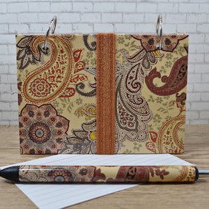 Index Card Binder Set, Paisley Design, with Matching Gel Pen and Pen Holder, Minimalist Journal or Recipe Holder, Stationary Gift Set