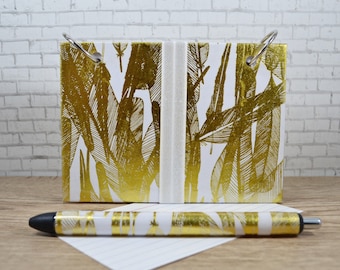 Index Card Binder with Matching Gel Pen, 3x5, Gold Feathers Design, Hardcover Journal, Stationary Set