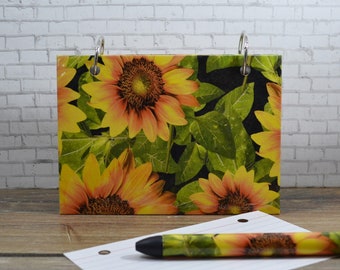 Index Card Binder, Summer Sunflowers, Planning Journal or Address Book, Blank Tab Dividers